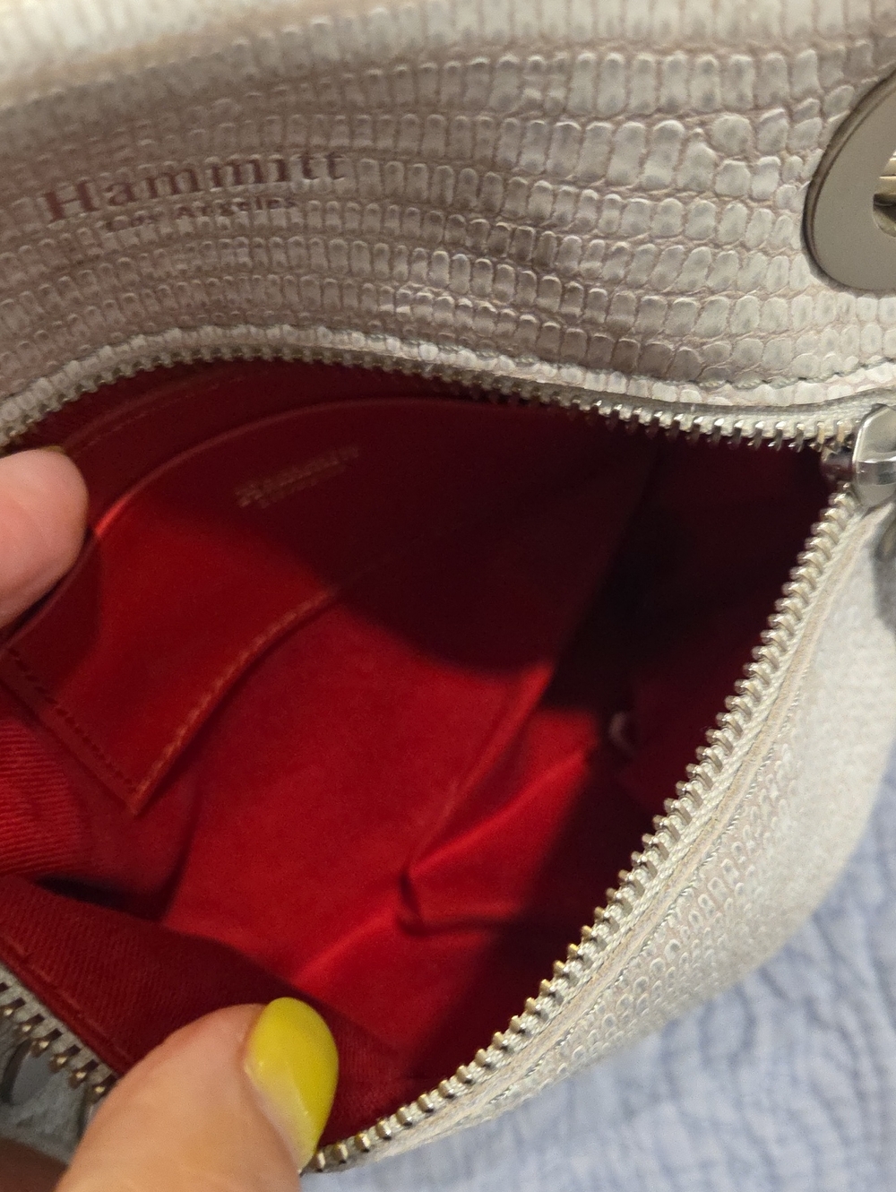 Hammitt Tony Leather Crossbody Bag - Light Grey Textured/Lizard Embossed Bag! - Picture 4 of 14